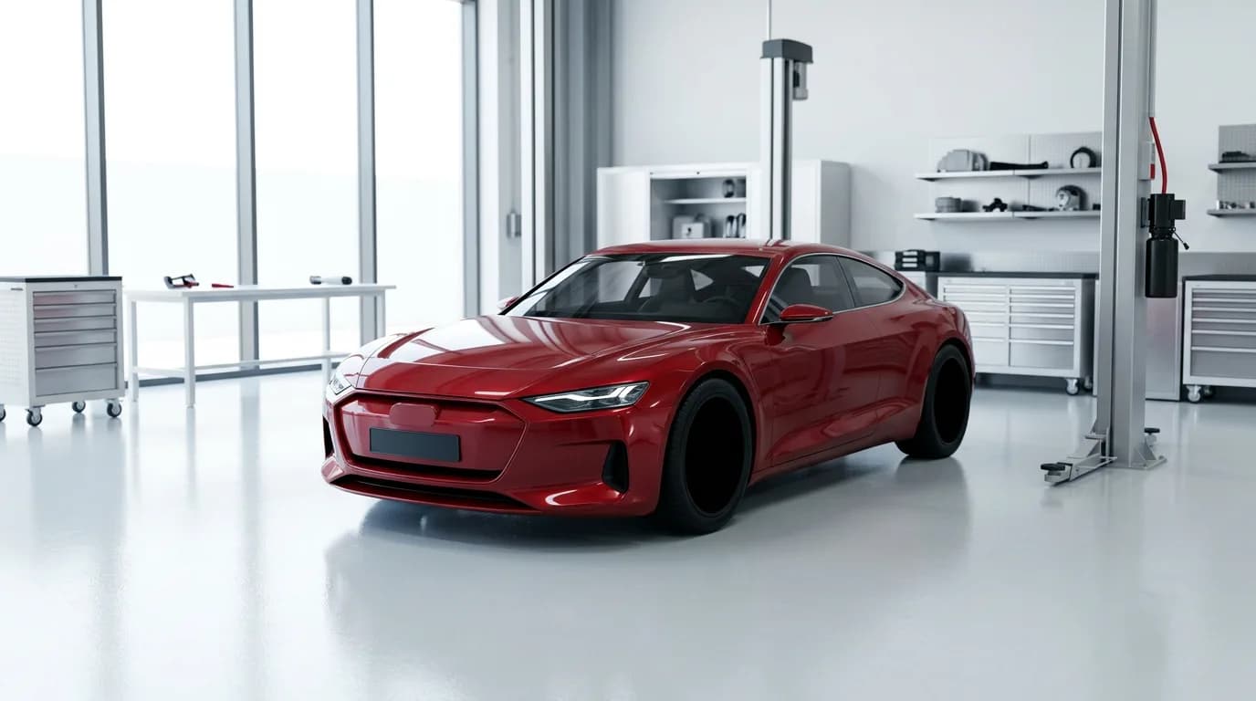 Audi TT sports coupe on the inspection lift during performance service in a Riyadh workshop
